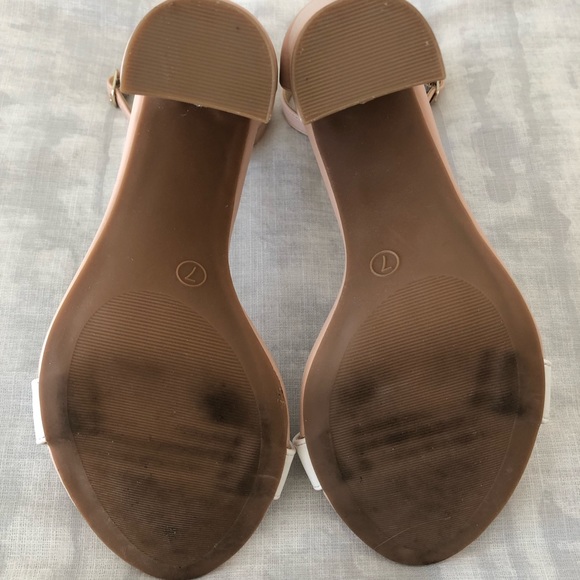 Lulus Taylor Light Nude and White Color Block Ankle Strap Heels - Picture 6 of 6